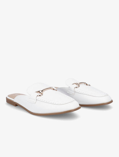 Mules en simili style mocassin - Blanc - 4
