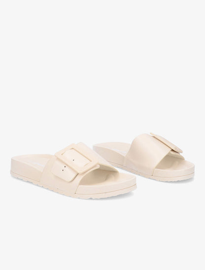 Claquettes en simili à boucle - Beige - 4