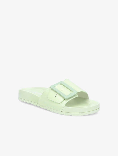 Claquettes en simili à boucle - Vert anis - 1
