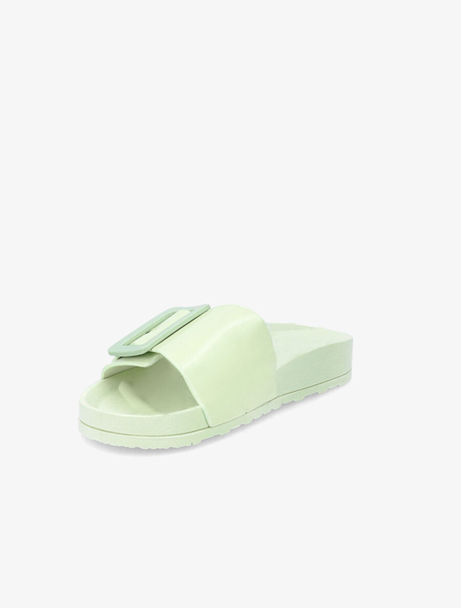 Claquettes en simili à boucle - Vert anis - 3