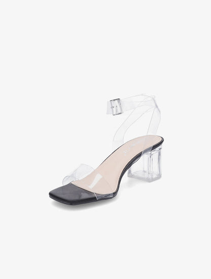 Sandales à brides et ganses transparentes - Noir - 3