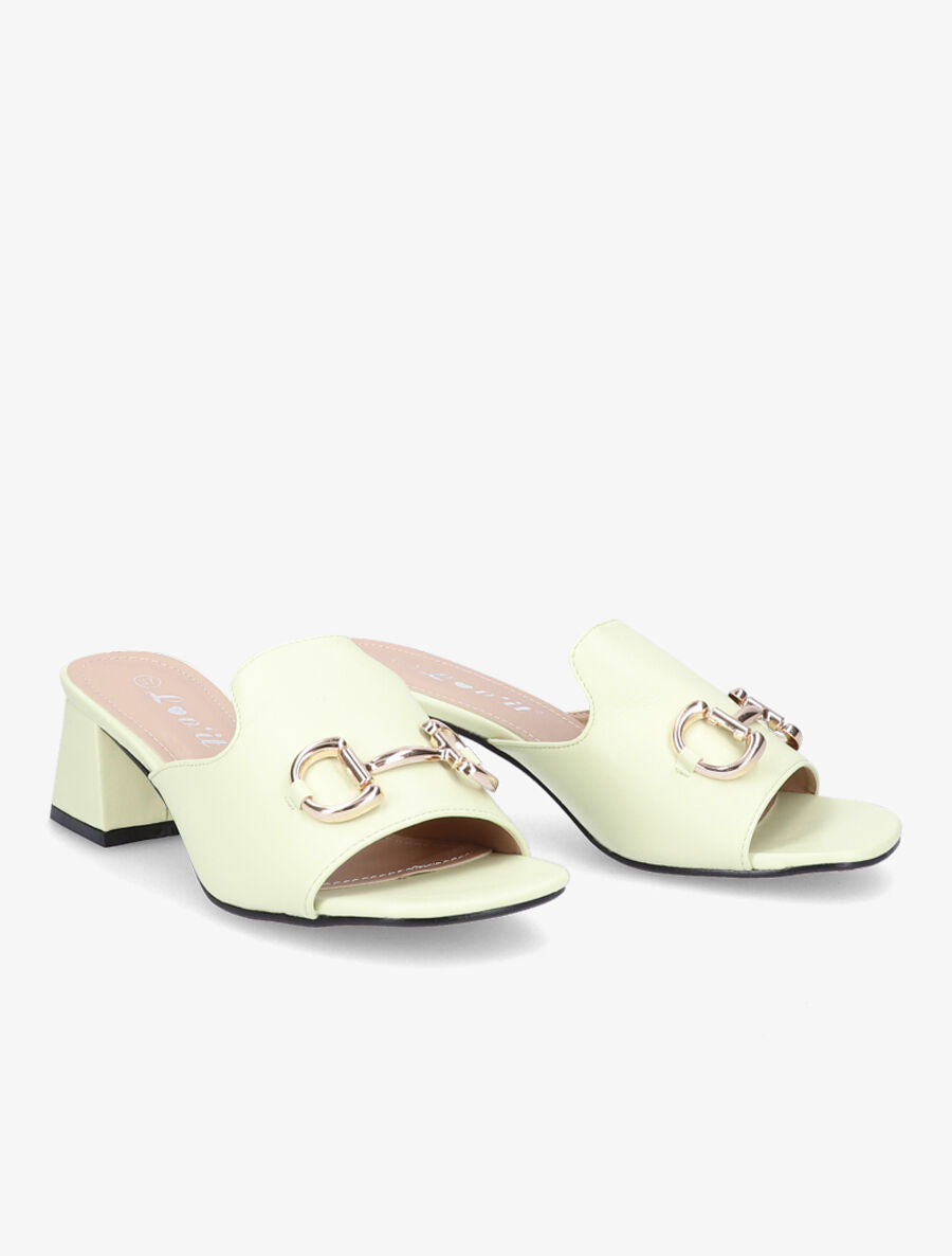 Mules en simili à boucle métallique dorée - Vert clair - 4
