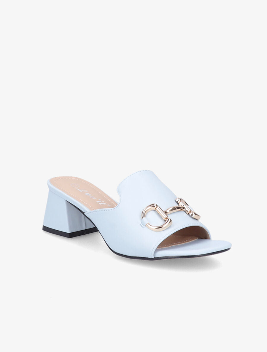 Mules en simili à boucle métallique dorée - Bleu clair - 2