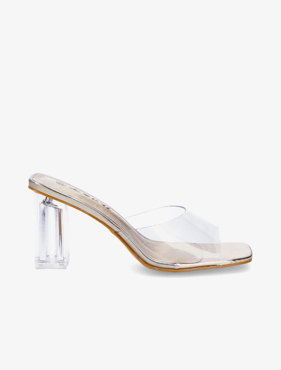 Mules transparentes à talons - Or - 5