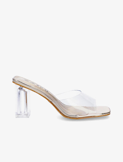 Mules transparentes à talons - Or - 5