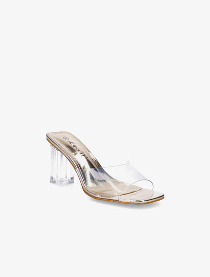 Mules transparentes à talons - Or - 2