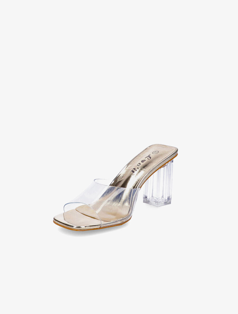 Mules transparentes à talons - Or - 3