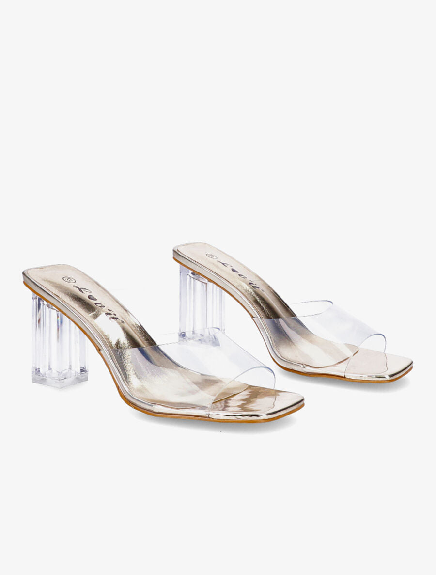 Mules transparentes à talons - Or - 4