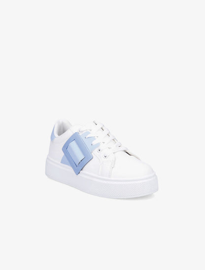 Baskets en simili à boucle - Blanc/bleu ciel - 2