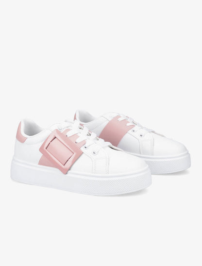Baskets en simili à boucle - Blanc/rose - 4