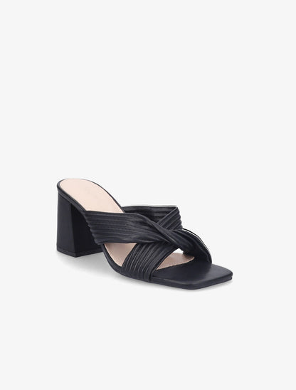 Mules à talons et brides croisées - Noir - 2