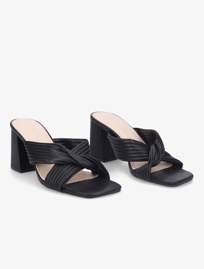 Mules à talons et brides croisées - Noir - 4