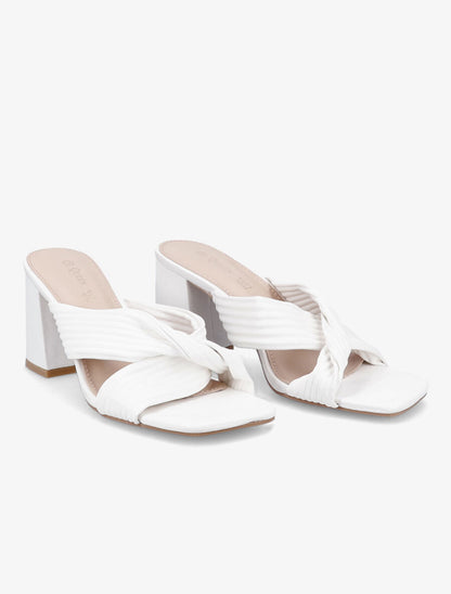 Mules à talons et brides croisées - Blanc - 4