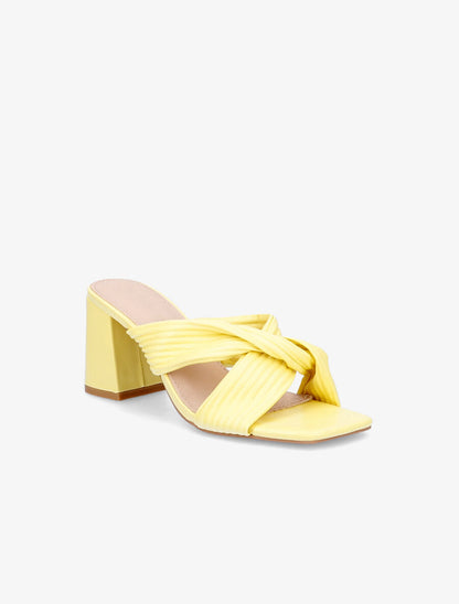 Mules à talons et brides croisées - Jaune - 2