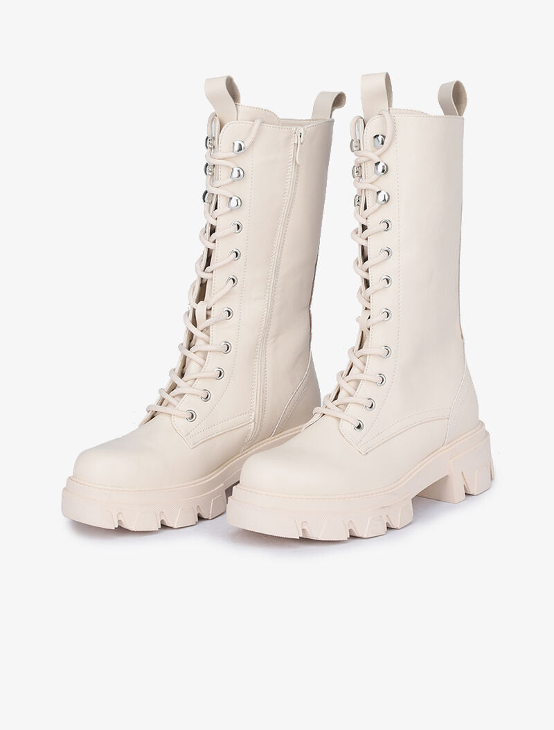 Boots montantes style militaire - Écru - 1