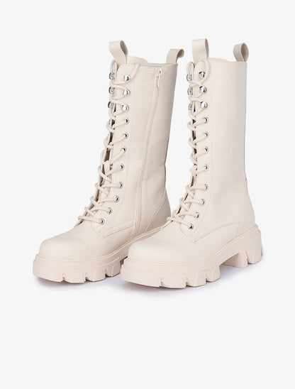 Boots montantes style militaire - Écru - 1