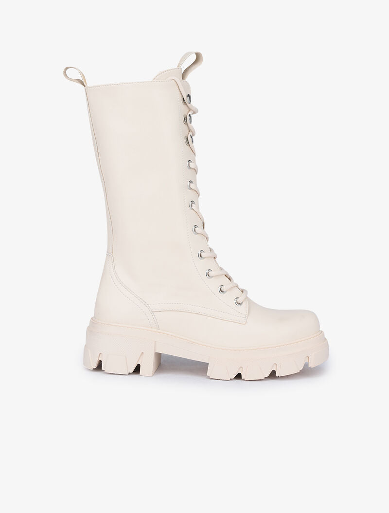 Boots montantes style militaire - Écru - 2
