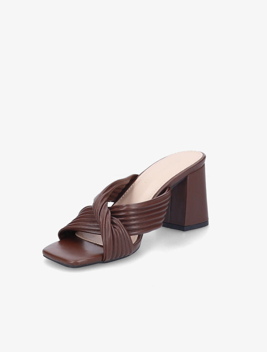 Mules à talons et brides croisées - Marron - 3