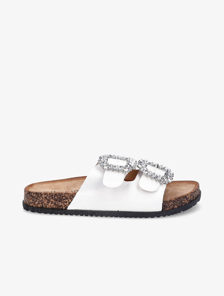 Mules double brides à boucles et strass - Blanc - 1