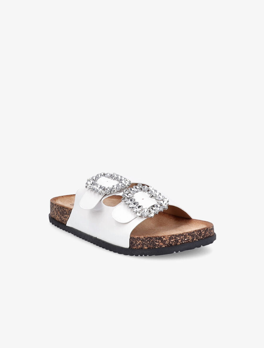 Mules double brides à boucles et strass - Blanc - 2