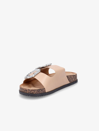 Mules double brides à boucles et strass - Camel - 3