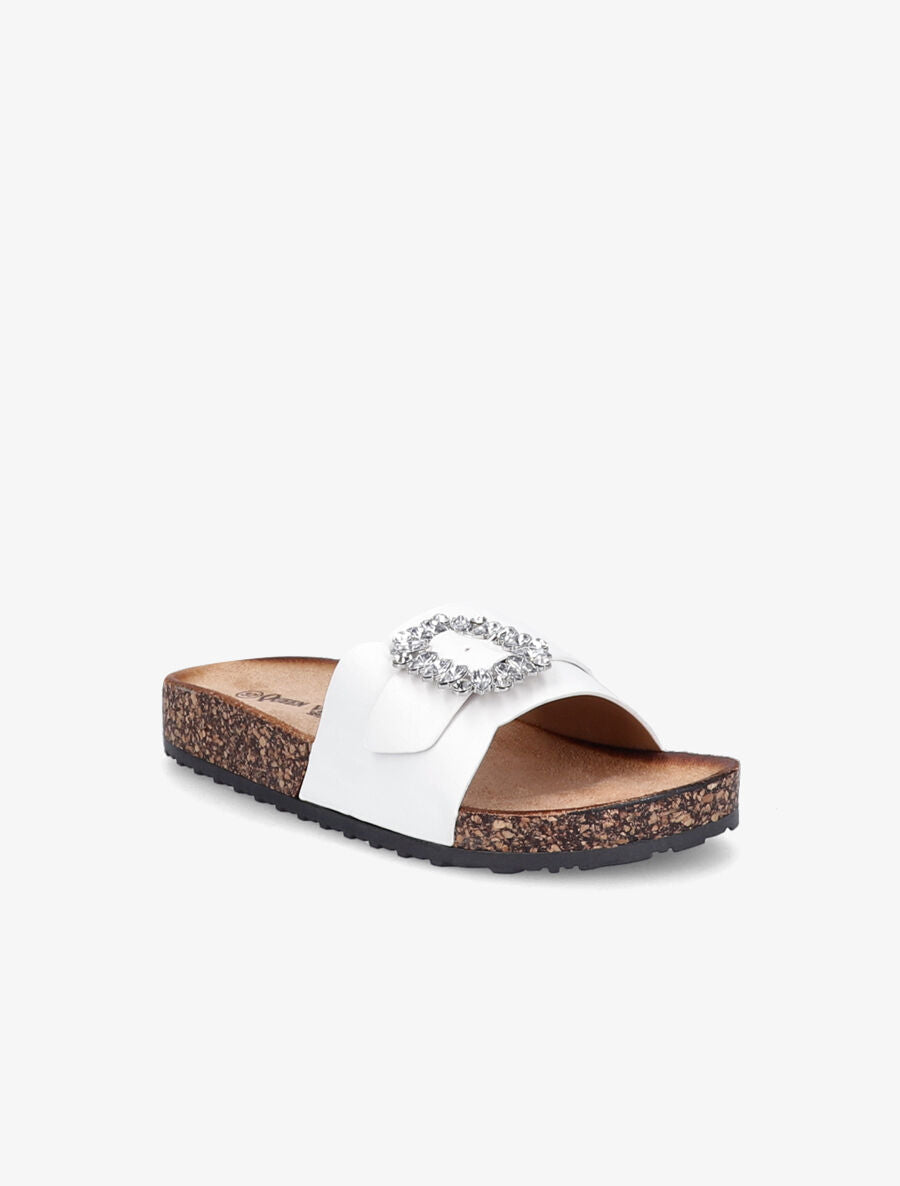 Mules brides à boucle et strass - Blanc - 2