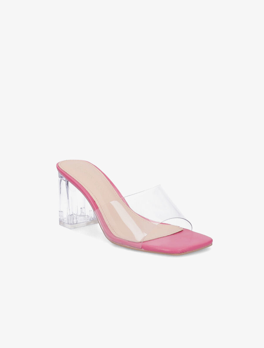 Mules transparentes à talons - Fushia - 2