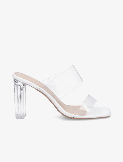 Mules à talons et double ganses transparentes - Blanc - 1