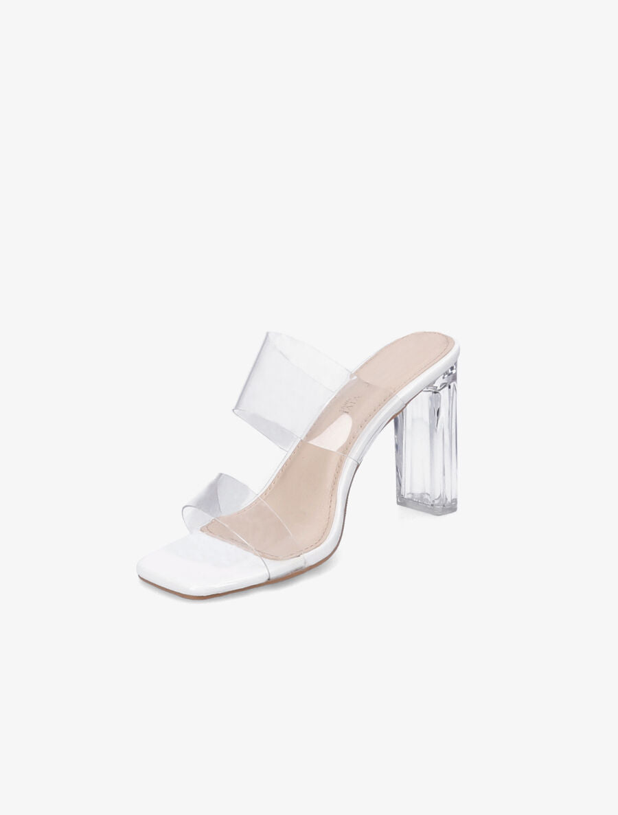 Mules à talons et double ganses transparentes - Blanc - 3