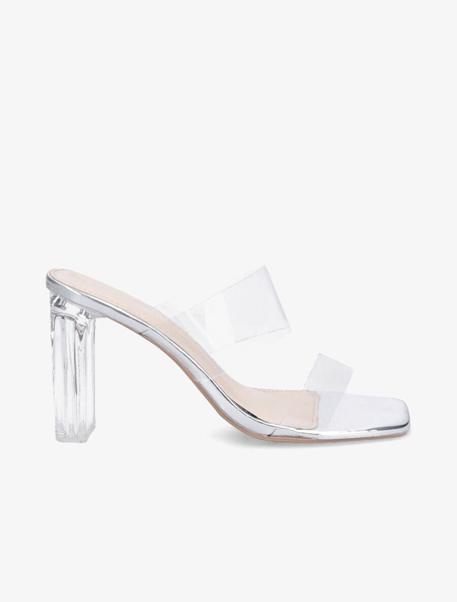 Mules à talons et double ganses transparentes - Argent - 5