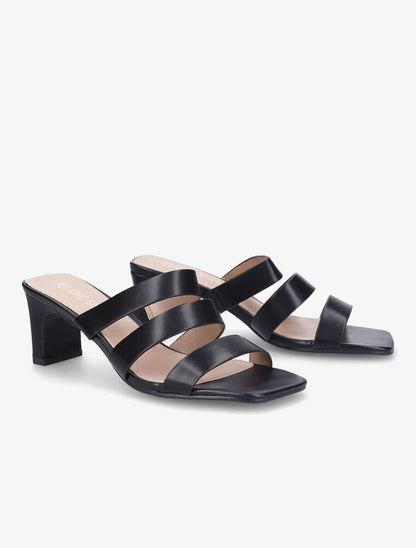 Mules à talons et brides élastiquées - Noir - 4