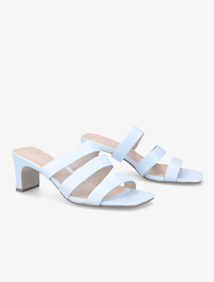 Mules à talons et brides élastiquées - Bleu clair - 4