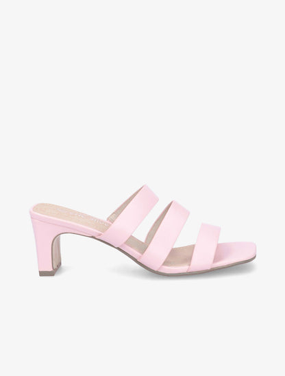 Mules à talons et brides élastiquées - Rose pâle - 5
