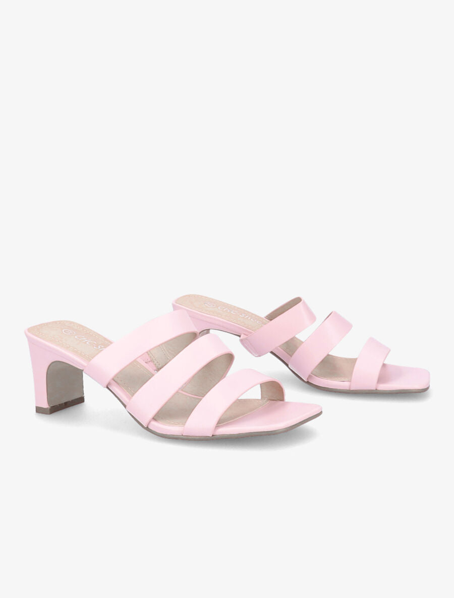 Mules à talons et brides élastiquées - Rose pâle - 4