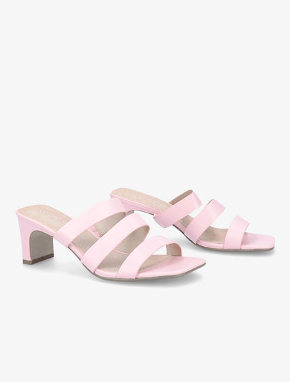 Mules à talons et brides élastiquées - Rose pâle - 4