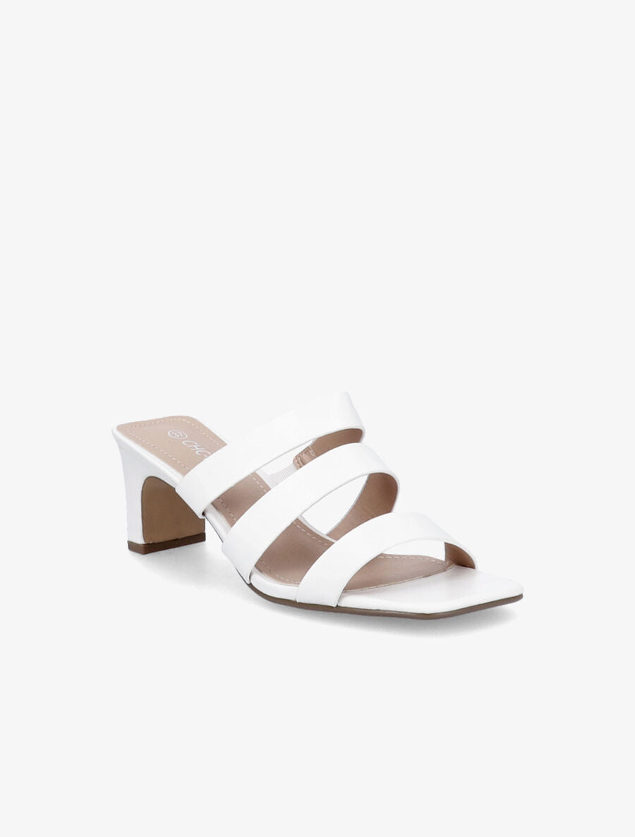 Mules à talons et brides élastiquées - Blanc - 2