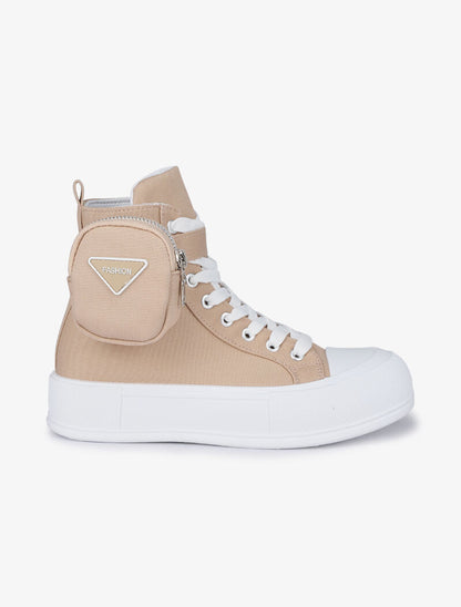 Baskets montantes avec pochette amovible - Taupe - 1