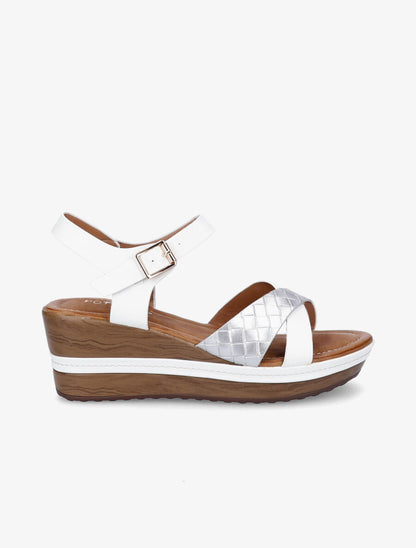 Sandales compensées à bride tressée - Blanc/argent - 5