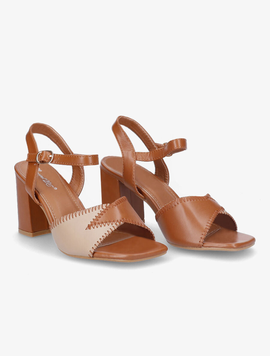 Sandales à talons et brides bicolore - Camel/beige - 4