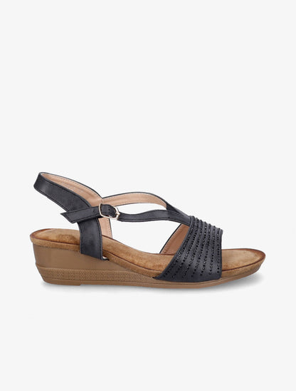Sandales compensées à brides à strass - Noir - 1
