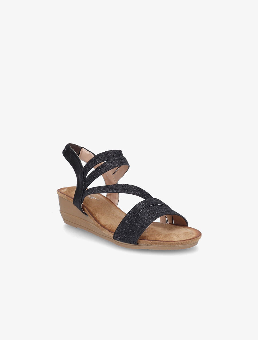 Sandales compensées et brides à paillettes - Noir - 2