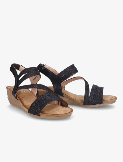 Sandales compensées et brides à paillettes - Noir - 4