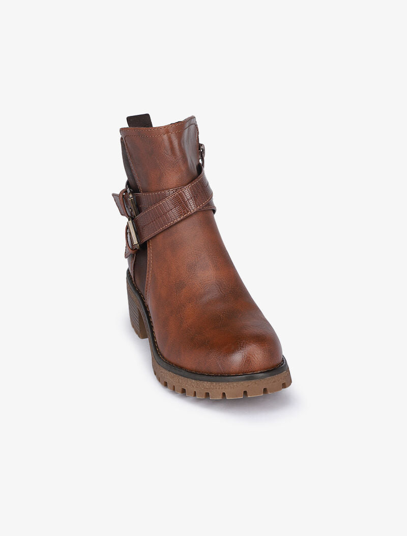 Boots bi-matière fourrées à double sangles - Camel - 3