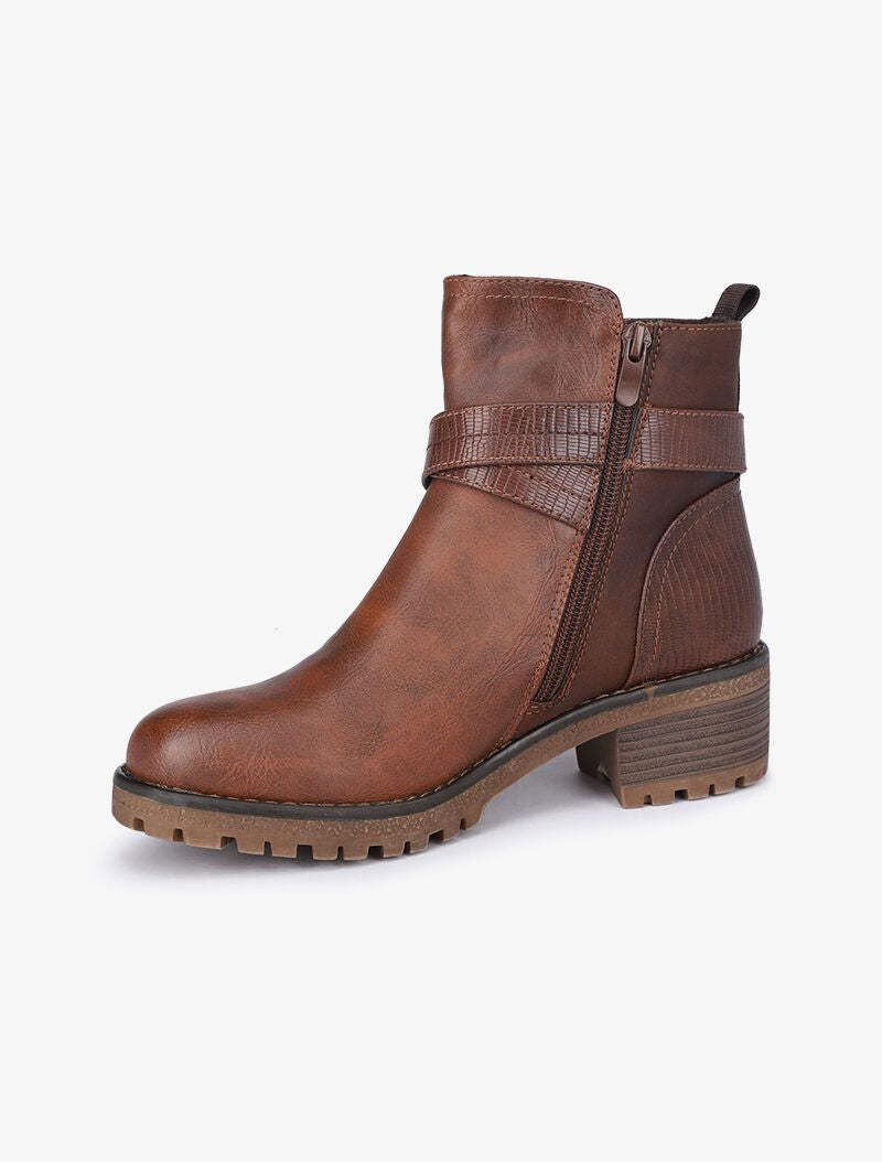 Boots bi-matière fourrées à double sangles - Camel - 4