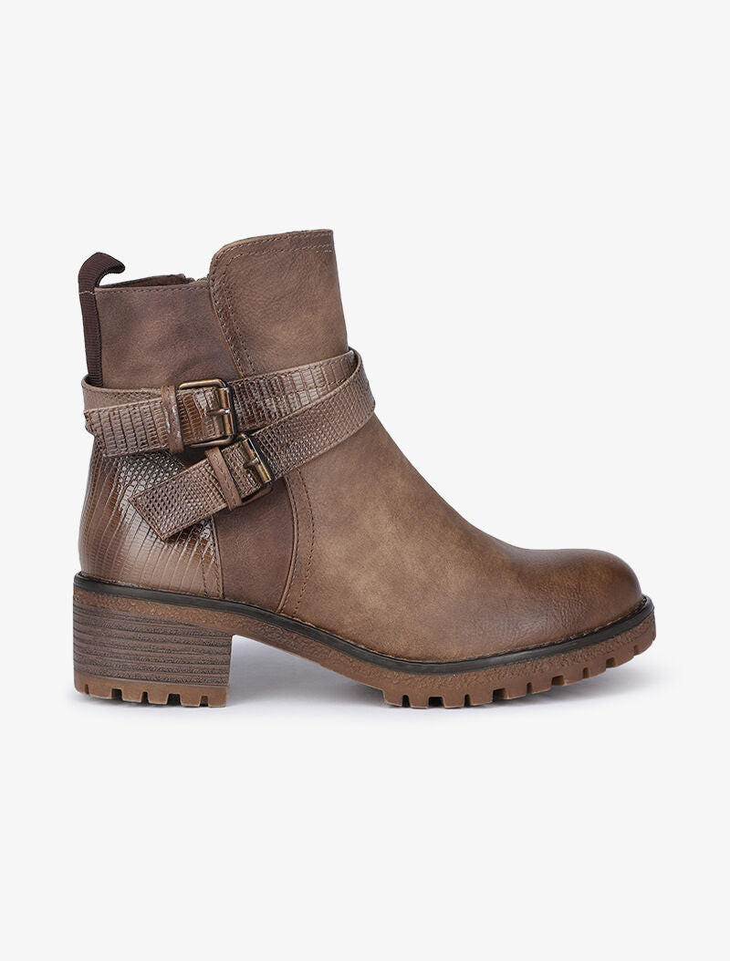 Boots bi-matière fourrées à double sangles - Taupe - 2
