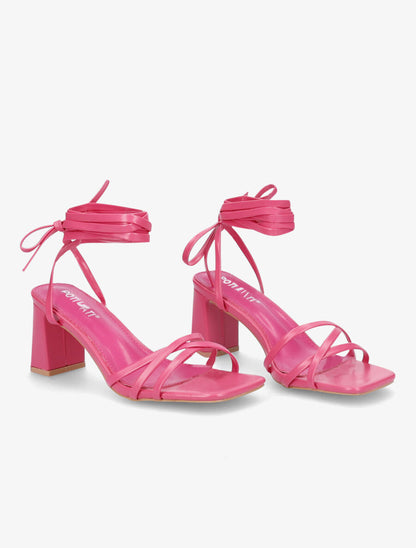 Sandales à talons bloc et liens à nouer - Fuschia - 4