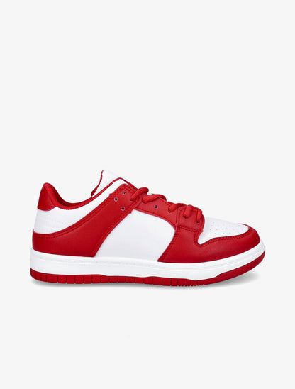 Sneakers bicolore en simili - Rouge/blanc - 5