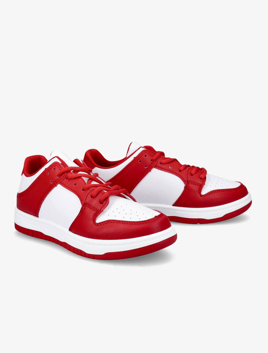 Sneakers bicolore en simili - Rouge/blanc - 4