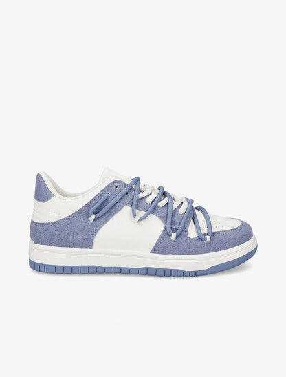 Sneakers bicolore à double lacets - Bleu - 5