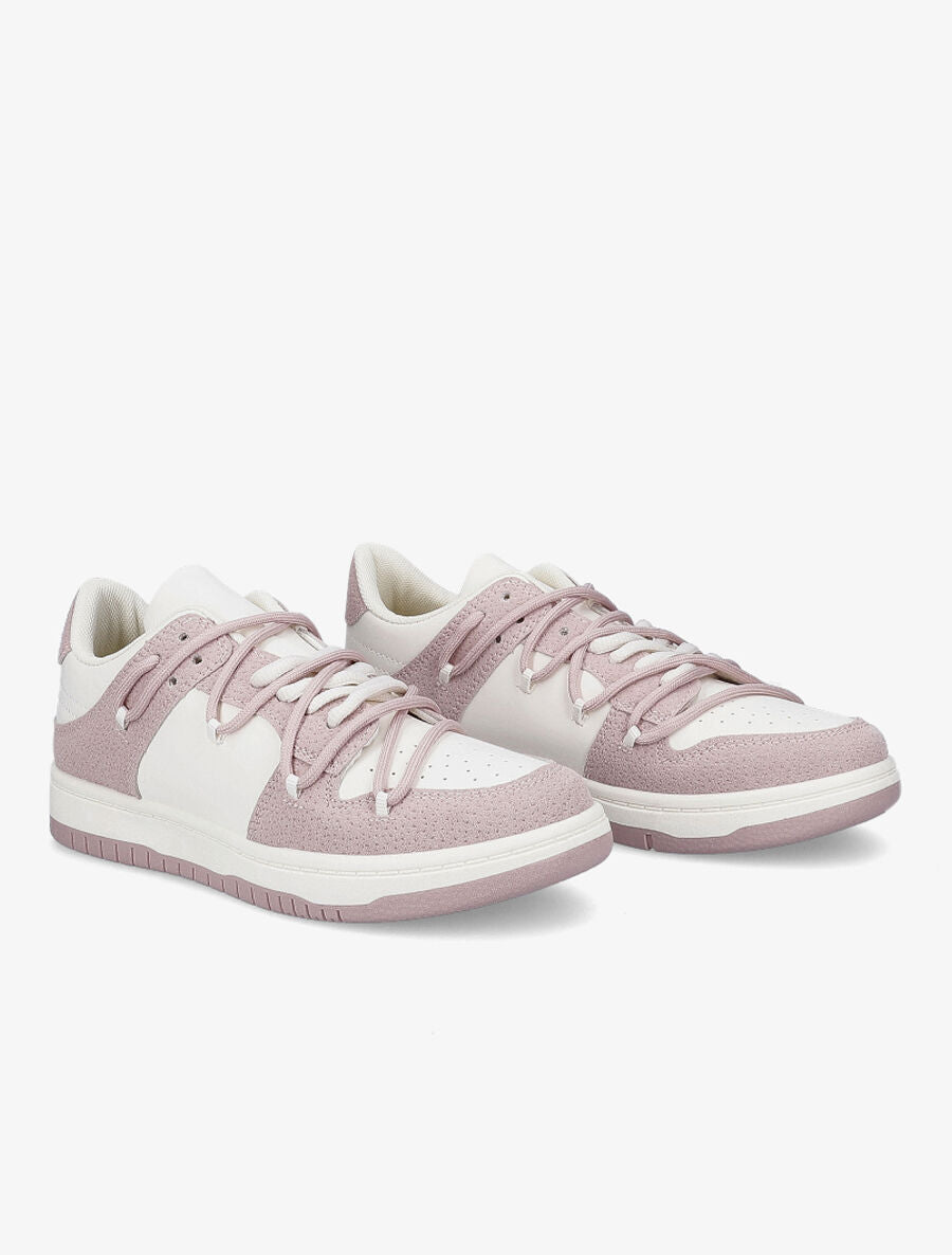 Sneakers bicolore à double lacets - Rose - 4